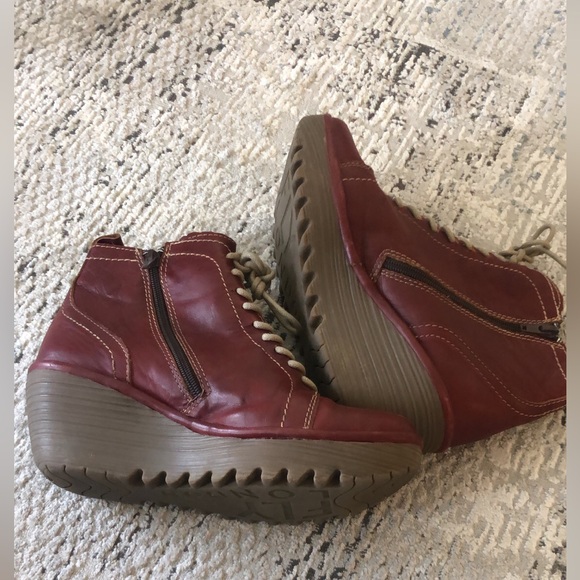 Fly London Yole Lace Up Wedge Ankle Boots in Oxblood Leather 40 - Picture 3 of 9